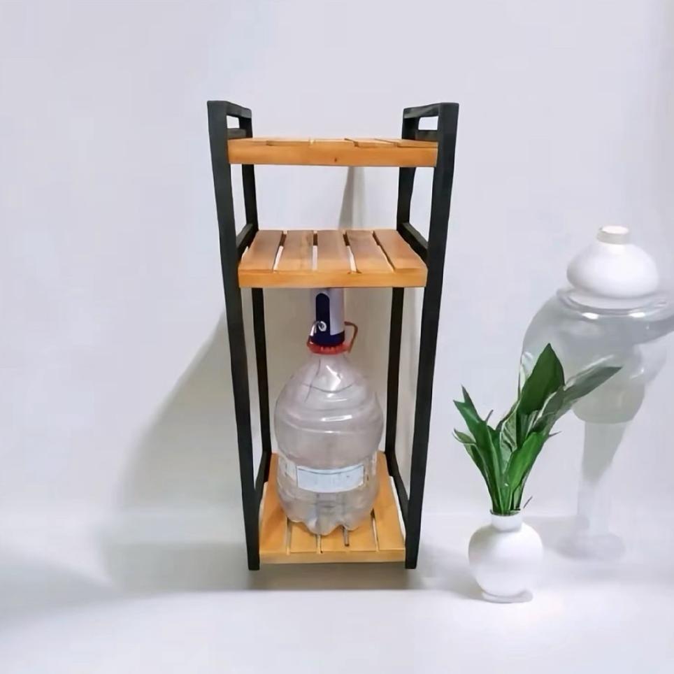 Rak Dispenser Galon Kayu 3 Tingkat Minimalis | Rak Galon Bawah Serbaguna Dapur