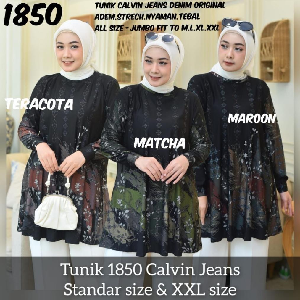 TERBARU Tunik Kaos denim Calvin Jeans original motif Batik / Bunga(adem.melar.lembut)all size fit to