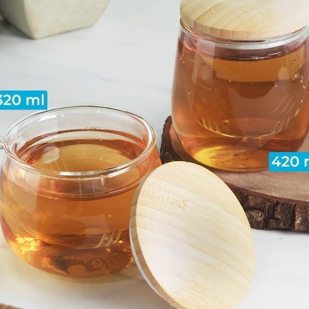 Mug Cangkir Gelas Kopi Teh Set Saringan Infuser Tutup Kayu / Gelas Kaca Unik Dengan Saringan Infuser