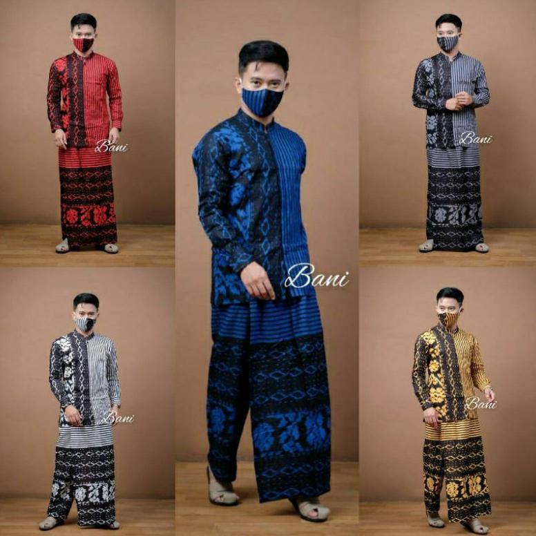 Exclusive Baju Koko Pria_Set Sarung Koko Dan Sarung Celana Koko Pakaian Muslim Pria