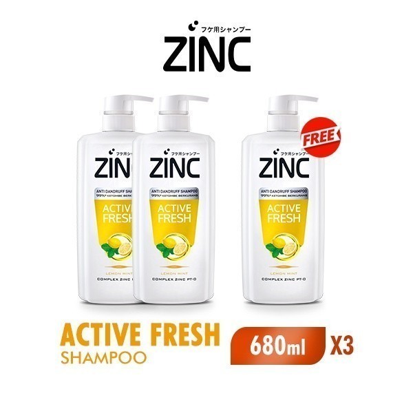 Zinc Shampoo Active Fresh Botol 680 ml x3 - Gambar 2