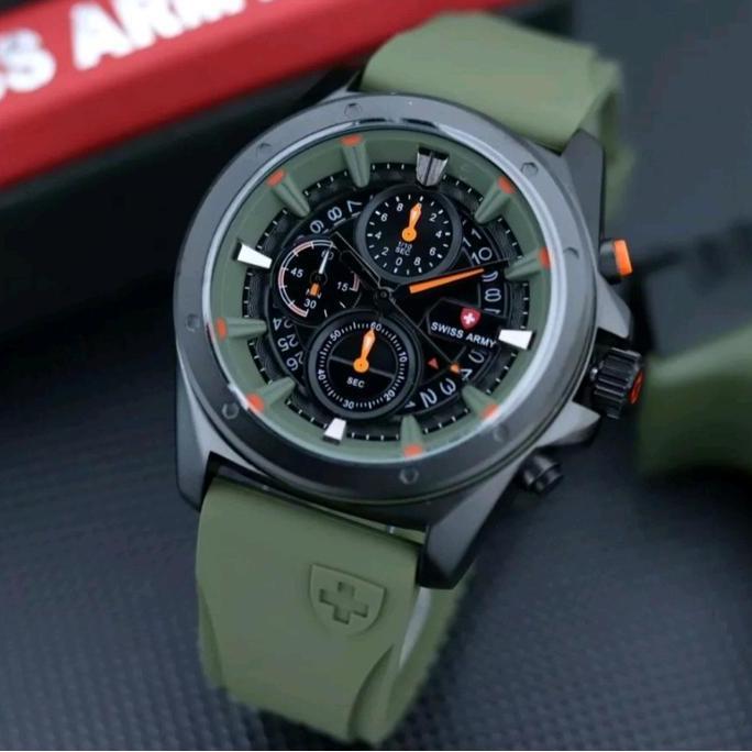 Jam Tangan Pria Swiss Army Original Analog Crhono Tggl Akti Strap Rubber Karet Waterproof HJ