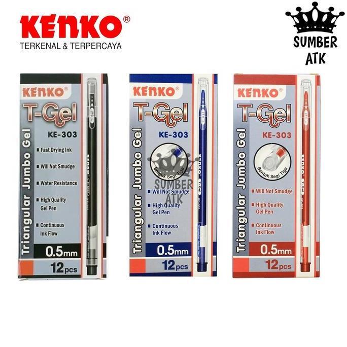 Gel Pen Ke-303 T-Gel Triangular Black , Blue , Gold , White KENKO / Pulpen / Pena 0.5 MM