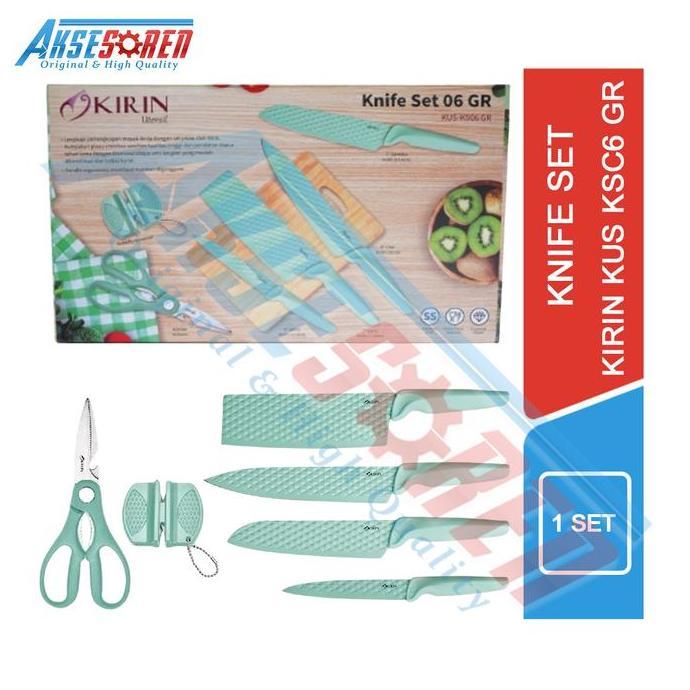 Aksesoren Knife Set 06 GR Kirin [KUS KSC6 GR] / 1 Set Pisau dan Gunting / Alat Dapur Memotong Sayur 