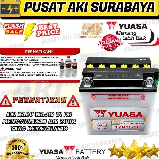 Promo ORIGINAL YUASA 12N10 ACCU PUSAT AKI 12N10-3B 12V 10AMPER THUNDER VIAR KAISAR GENSET VESPA 12 V