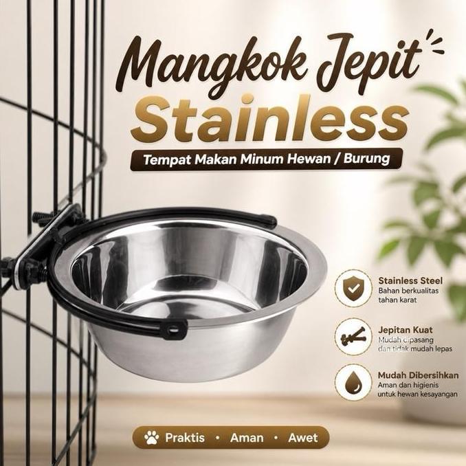 TEMPAT MAKAN MANGKOK STAINLESS JEPIT BURUNG ANJING KUCING KELINCI AVR-RX-0086 BS