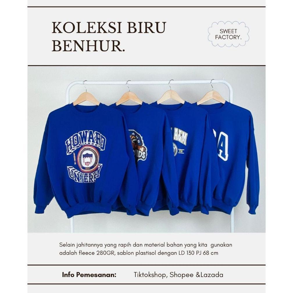 Free Ongkir Sweater Crewneck Wanita Oversize Premium Warna Biru Elektrik
