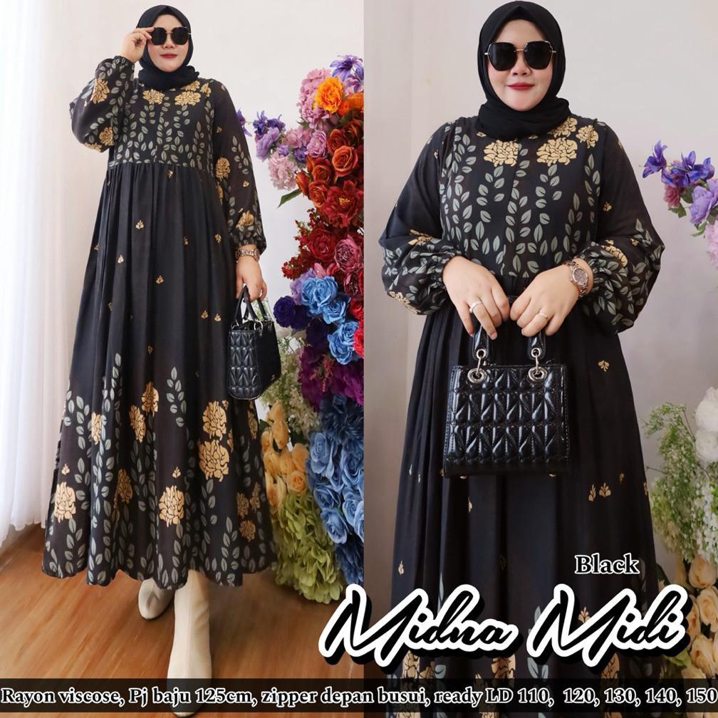 Berkualitas Misni Midi Dress Big Size Gamis Lebaran Ld 150 140 130 120 110 Panjang 125 Super Jumbo X