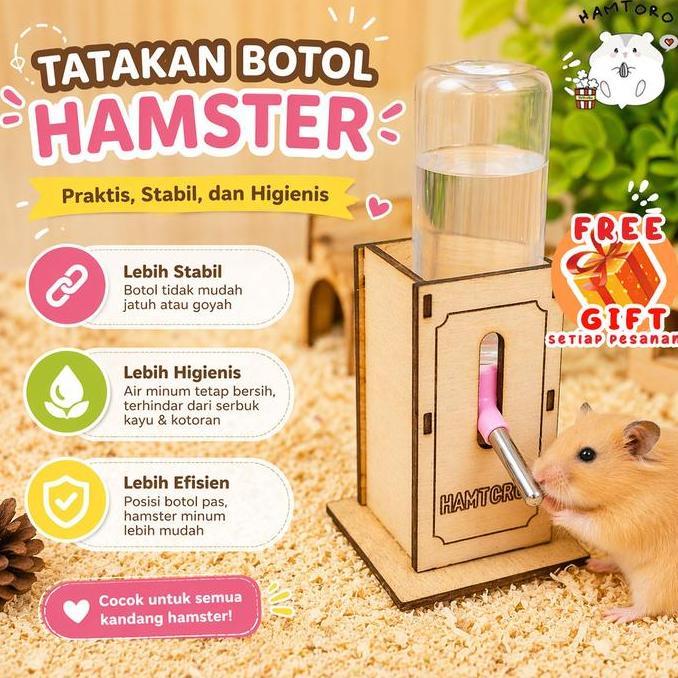 Hamtoro Tatakan Botol Hamster Kayu Tempat Minum Hamster Dudukan Botol Minum Hamster Kayu Premium
