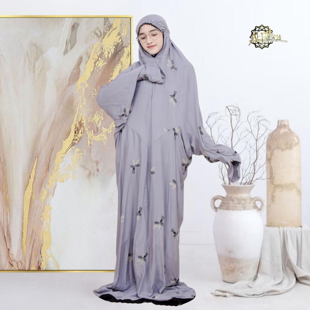 Grosir Alfath714 - Mukena Dewasa Terusan Bordir Pita Bunga Mukenah Lajuran Rayon