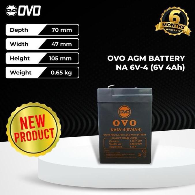 OVO Battery 6v 4Ah Aki Baterai Kering Timbangan Mobil Motor Mainan 6 Volt 4 Ampere NA6V-4 6V 4Ah