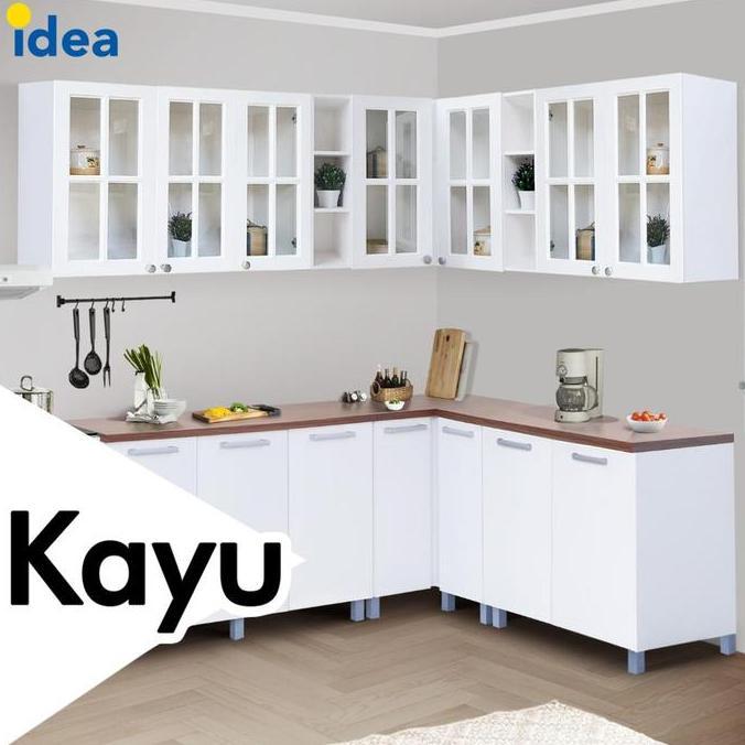 Kitchen Set Kayu Rak Dapur Modern Minimalis Bentuk L - Nebraska Kaca