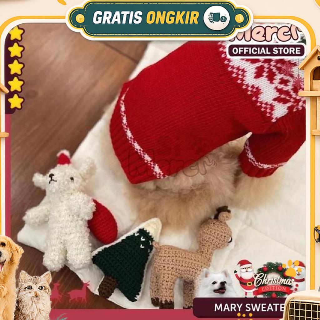 Si Merci Baju Sweater Turtleneck Hewan Natal Couple Anjing Kucing Rajut Christmas | Mary Sweater