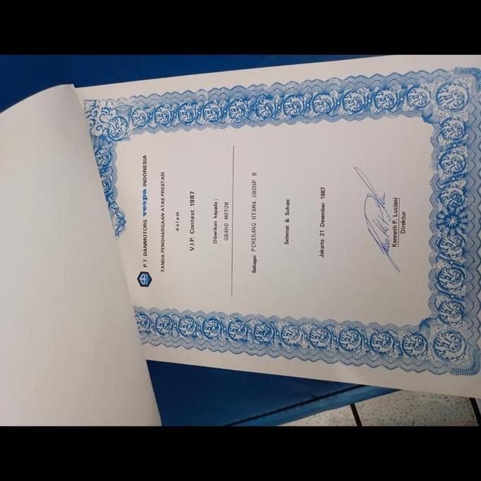 SURAT TANDA PEMENANG VIP CONTEST VESPA PT DANMOTOR ORI DELER CAKRA