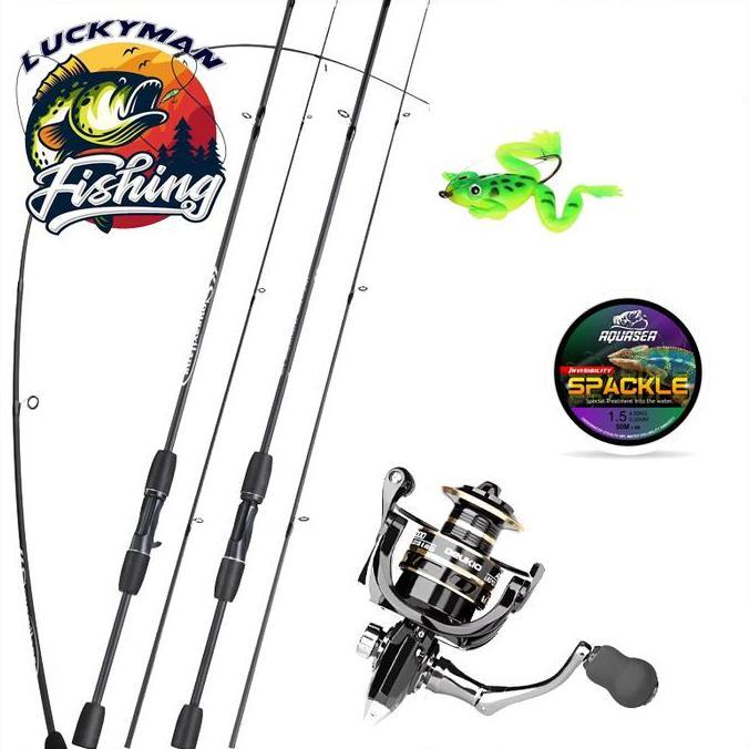 LUCKY MAN-Set joran pancing, panjang 1,8m-2,1m, gagang EVA, set joran pancing serat karbon, bahan se