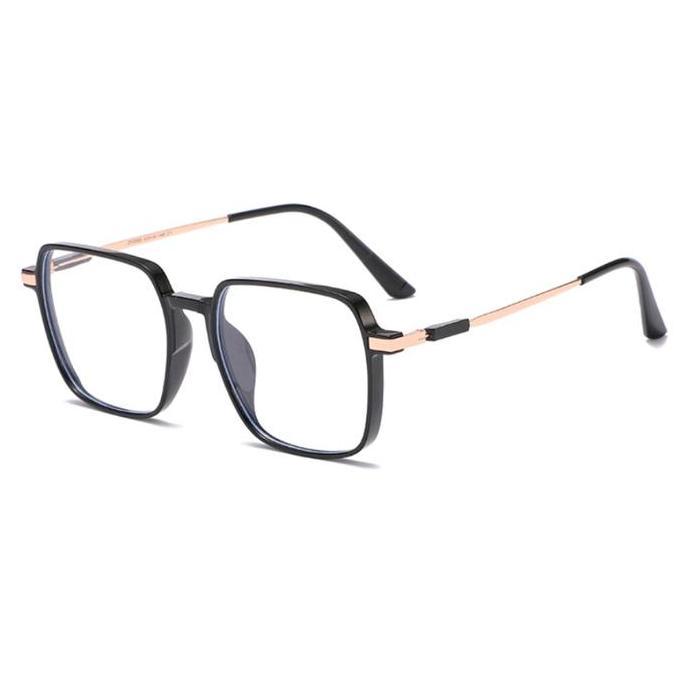 Dellx- Kacamata/Kacamata Minus Fashion Persegi Kotak Gagang Besi Anti Radiasi Frame Lensa Eyewear