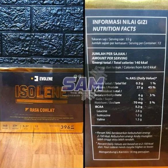 Suplemen Fitness Evolene Isolene 12 Sachet 396 Gram Malang Whey Protein Isolate