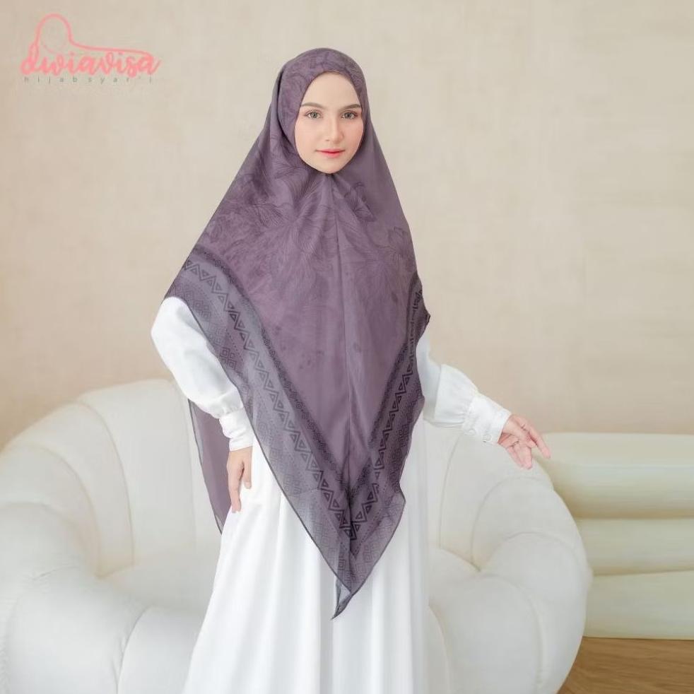 Dwiavisa Khimar Safira Printing Hijab Ceruti Babydoll Motif Printing Jilbab Printing Syari