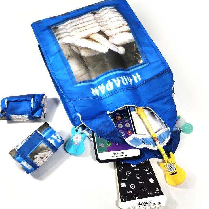 Tas Belanja Mini Shopping Bag Roll Murah Kaleng Kerupuk Taslan Biru Kado Unik Lucu Ramah Lingkungan