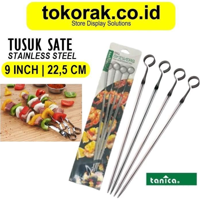 Bisa Cod - Tusuk Sate Stainless 9 Inch Tanica Barbeque Skewer 9" 23Cm Tusuk Bbq 23 Cm Tusukan Kebab 