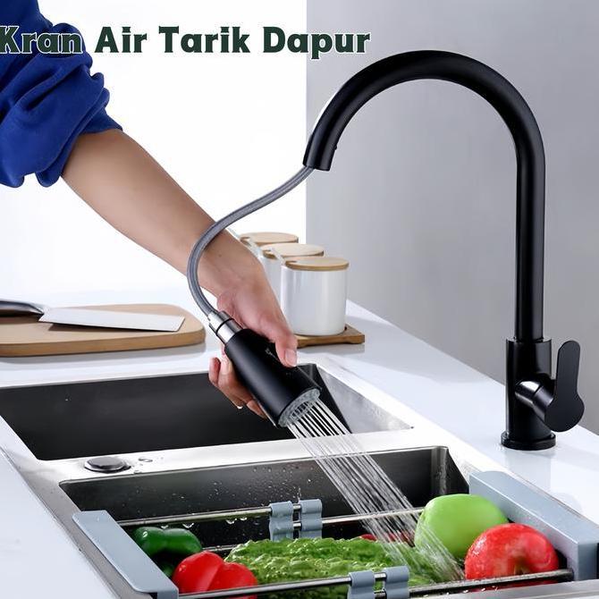 Kran Air Tarik Dapur Kran Tarik Hitam /kitchen sink minimalis rotasi 360/pull-out kitchen faucet Dua