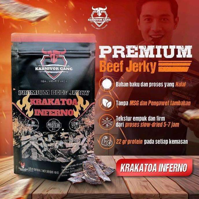 Yummy Beef Jerky Pedas Krakatoa Inferno Snack Dendeng High Protein halal Karnivor Gang