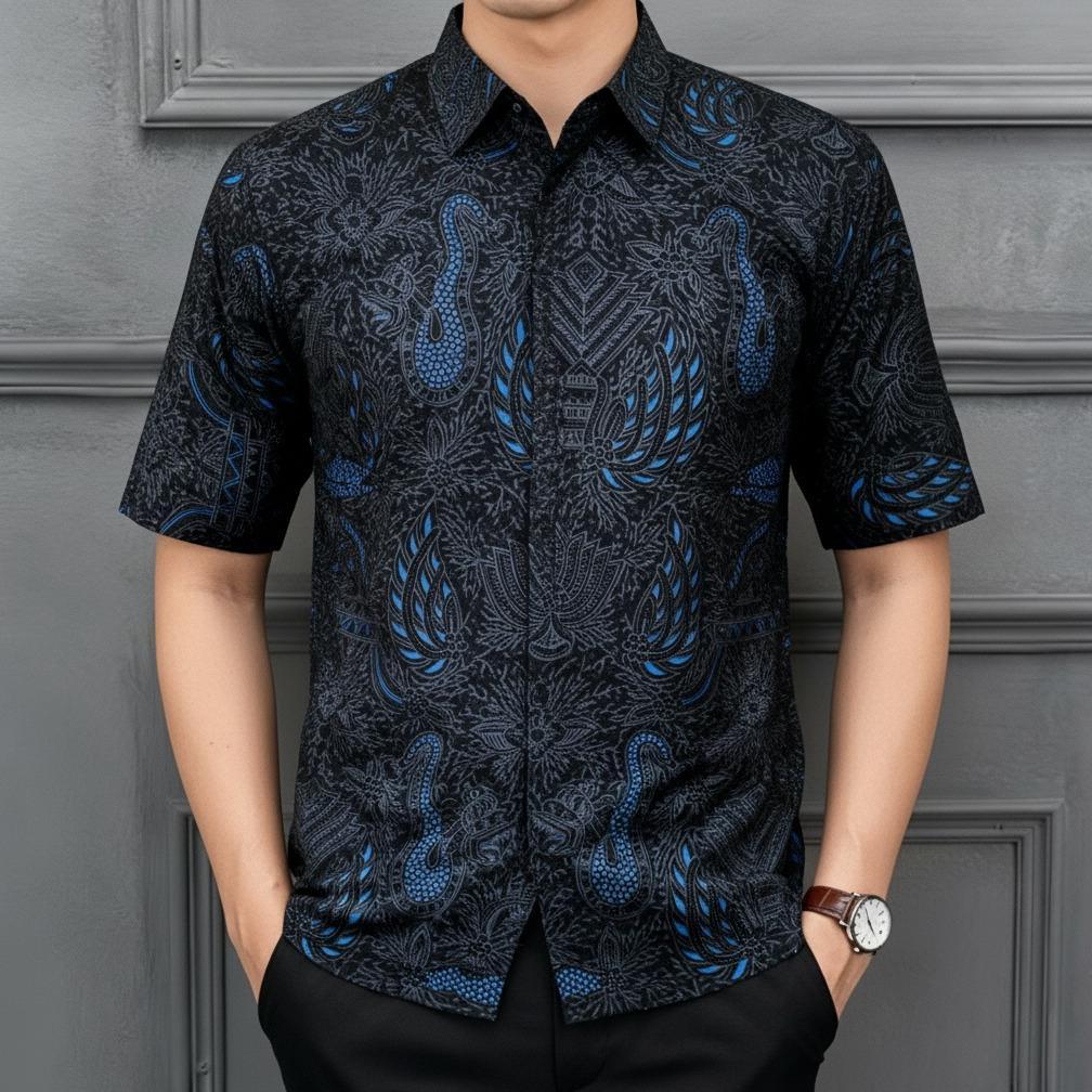 Raw And Denim Kemeja Batik Pria Lengan Pendek