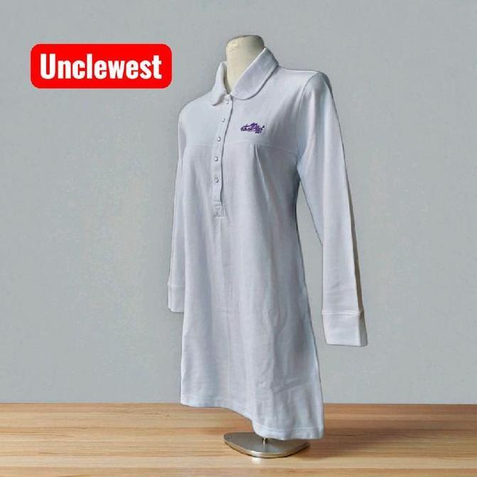 Unclewest Atasan Kaos Tunik Panjang Wanita Bahan Katun Lacos Sport Model Kerut Didada
