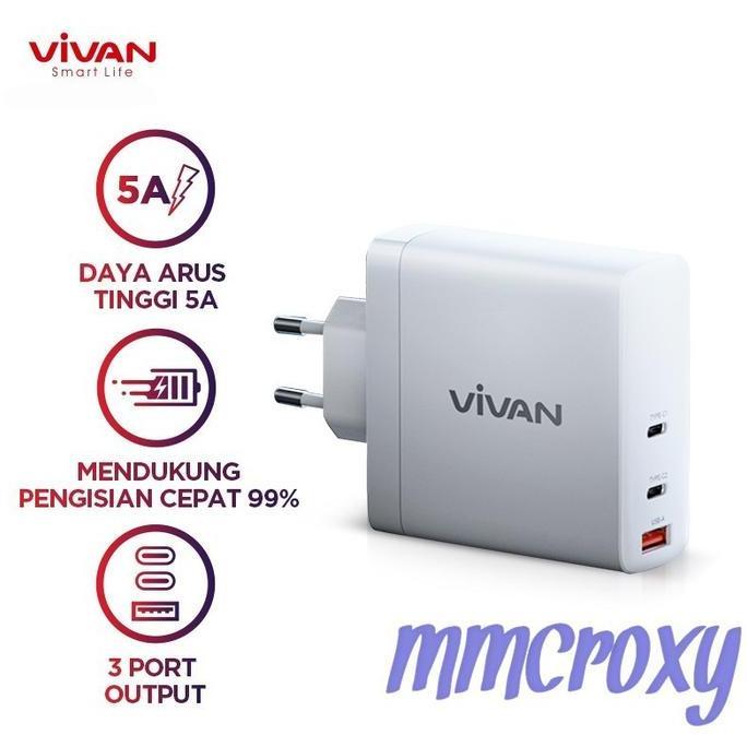 VIVAN GAN04 ADAPTER CHARGER 5A QUICK CHARGING 3 PORT 140W PD