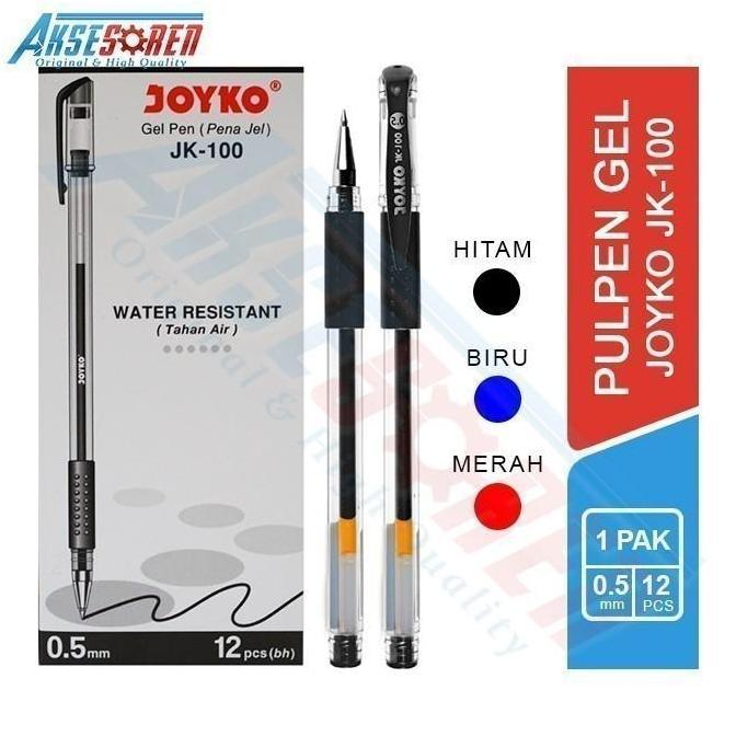 PROMO / Pulpen Gel 1 Pack Joyko JK-100 / Bolpoin / Pena Warna Hitam Biru Merah