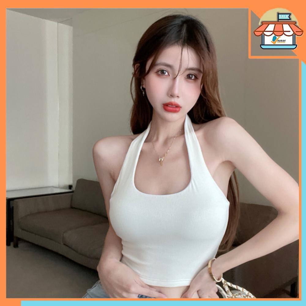 Original Rsb Br407 Tank Top Crop Atasan Wanita Tanpa Lengan Tengtop Sexy U-Neck Halter