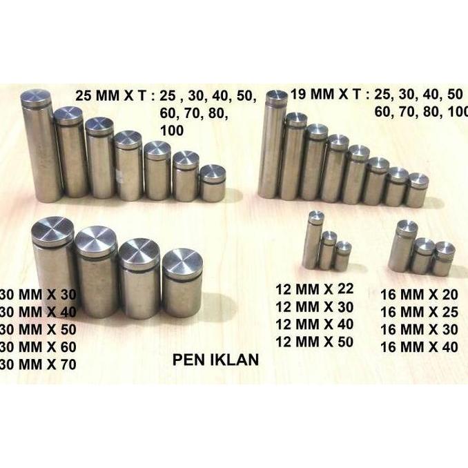 Pen Iklan 12 x 22 Stainless Steel / Baut Akrilik / Sign Board
