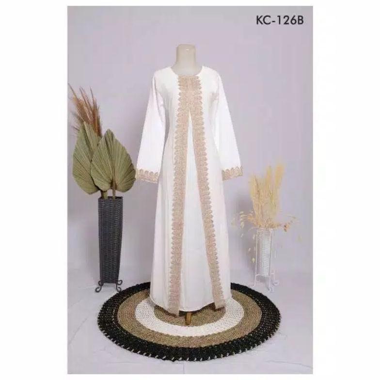 Exclusive Abaya Coklat /Baju Gamis Putih Tulang Busana Manasik Lebaran Murah