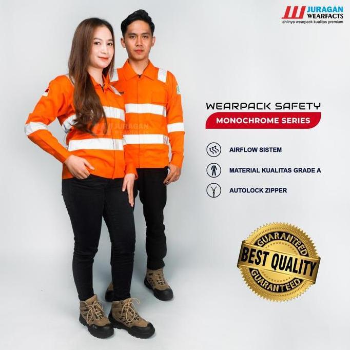 [Cod] Wearpack Safety Baju Seragam Kerja Panjang Atasan Monocrome Warna Orange Pria Wanita Katun