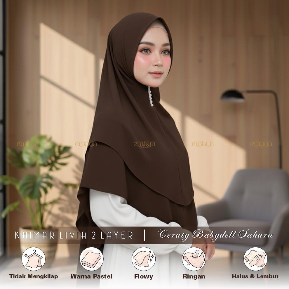 DISKON HIJAB KHIMAR INSTANT SYAR'I DUA LAYER PAD BUSA MAT CERUTI BABYDOLL | KERUDUNG WARNA MAHOGANY 