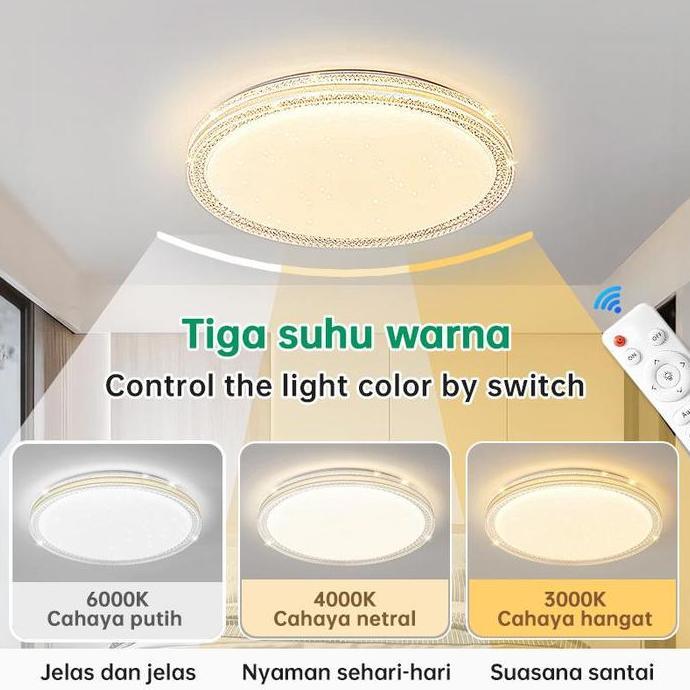 yanuarseller411 - gogeous lampu plafon kristal dua lapisa 36/48w ornamen pvc bulat 3 warna kamar kap