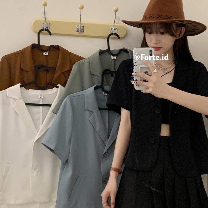 Blazer Korea Crop Jaket Wanita Terbaru Blezer Hitam Outer Import