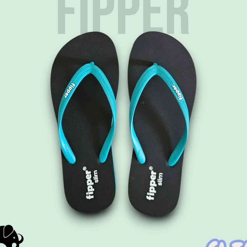 Fipper Slim Black / Turqoise - Sandal Jepit Wanita