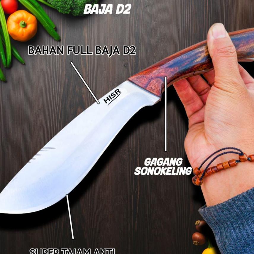 Pisau Survival Multifungsi Baja D2 Putih Fulltang Gagang Sonokeling Super Tajam Asli Baja Putih D2
