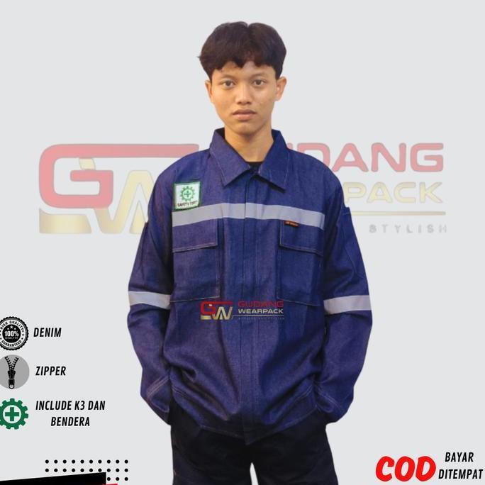 Wearpack Atasan Denim Baju Kerja Lengan Panjang