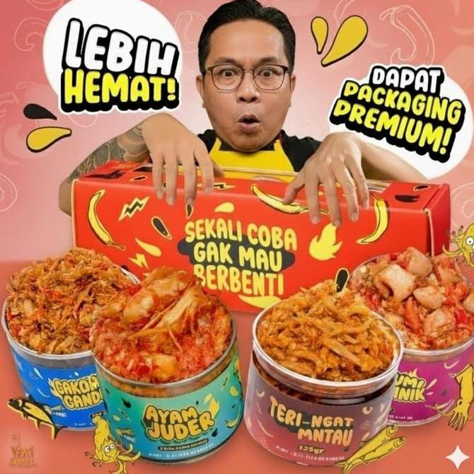 ferdinanecer - sambel paket hemat isi 5 kaleng - cumi pedas / baby cumi/ cakalang hot / teri / ayam 