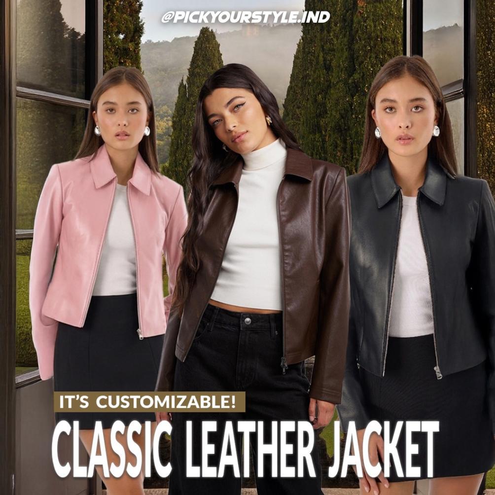 LIMITED JAKET KULIT WANITA BROWN KOREAN MINIMALIS S-XL
