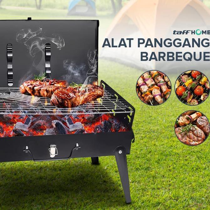 Pemanggang Portable Lipat 43x25x30 cm Alat Bakaran Ayam Ikan Sate Arang Set Spatula Griller Barbeque