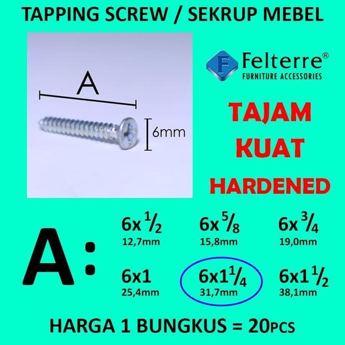 6 x11/4in=20 MOONLION/ FELTERRE TAPING SCREW SKRUP SEKRUP ALUMINIUM