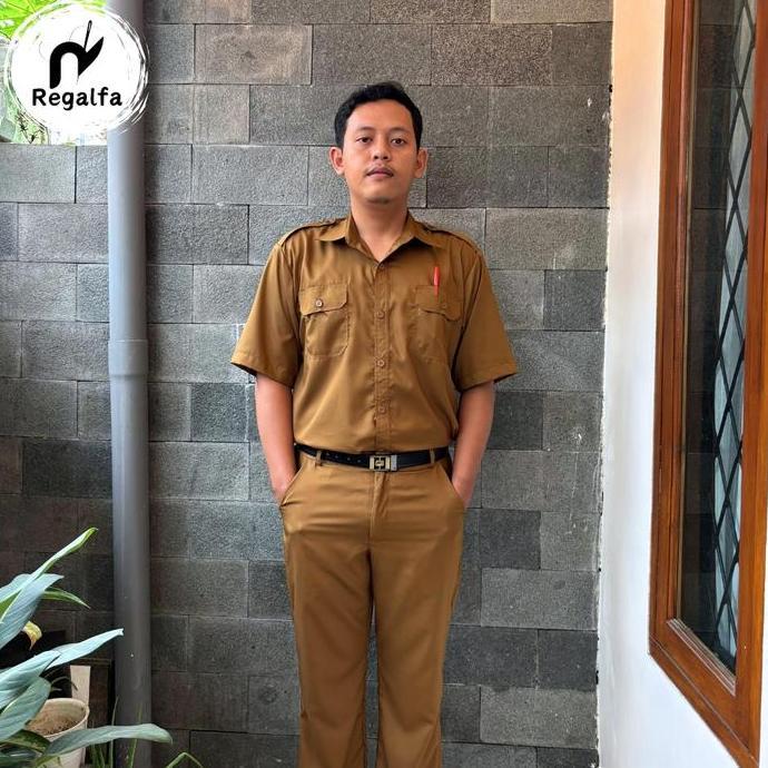 Setelan Baju Seragam Khaki Pdh Pemda Pria Resmi Model Lengan Pendek Bahan Katun Dinas Pns Asn Pegawa