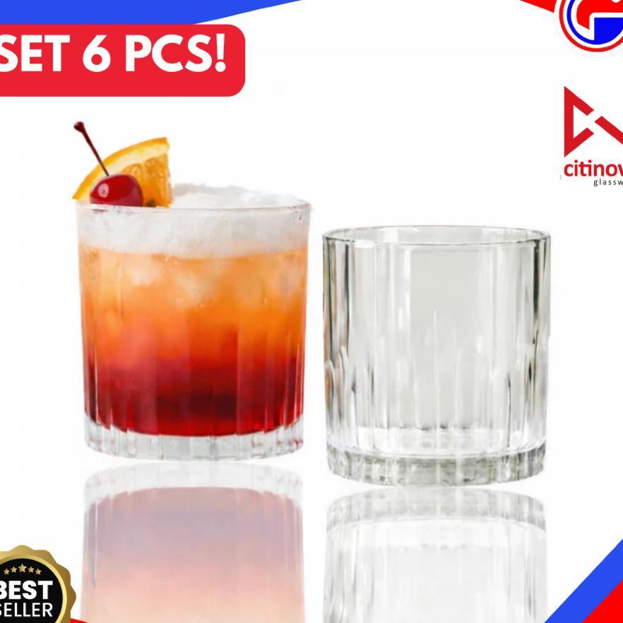 Gelas Kaca Set 6 Pcs Citinova Picca - Gelas Kaca Matcha Kopi Bening Tebal Pendek - Lowball Cafe Bar