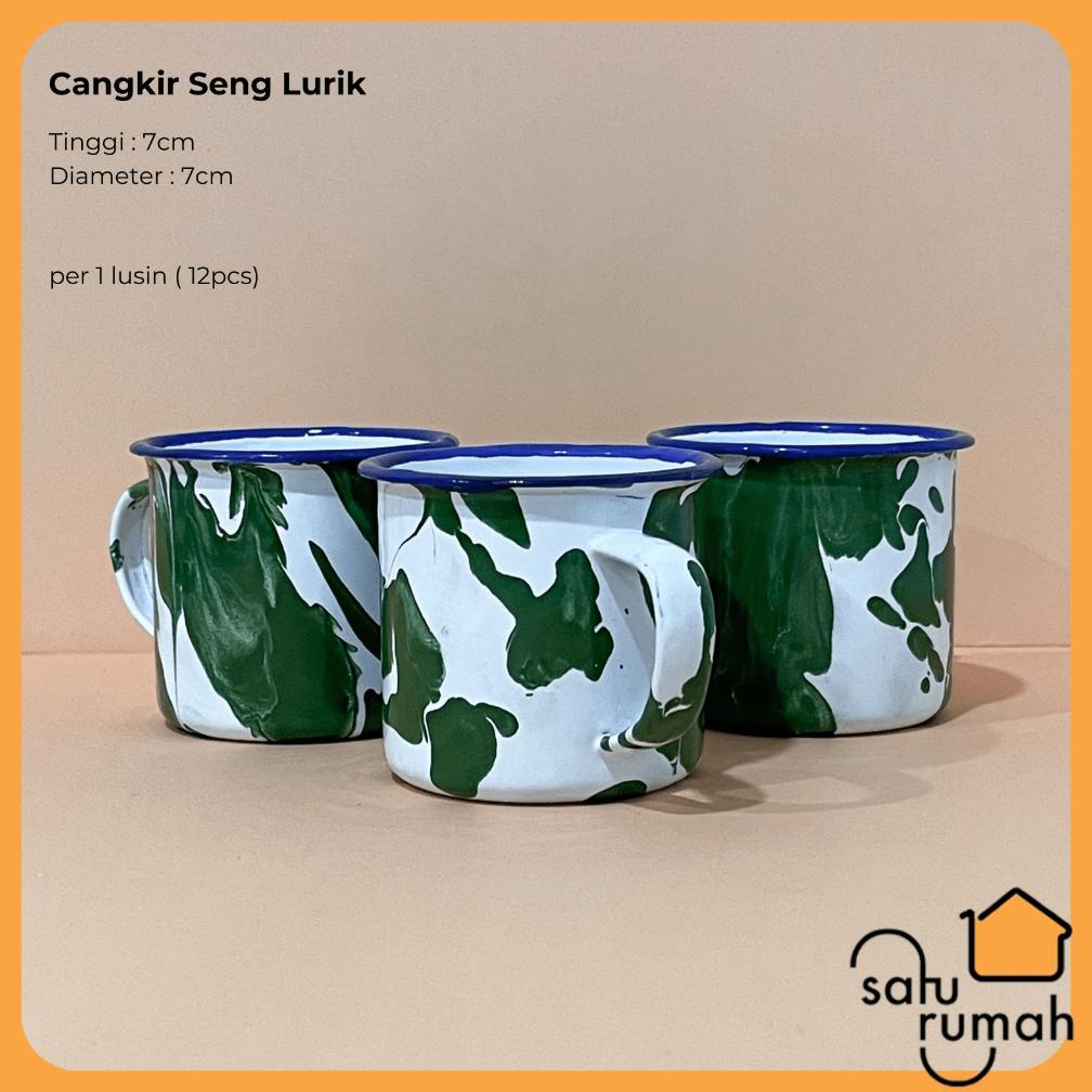 1Lusin Atau 6Pcs Cangkir Seng Lurik 7Cm / Cangkir Jadul / Gelas Enamel Gagang Mug Warung / Set Gelas