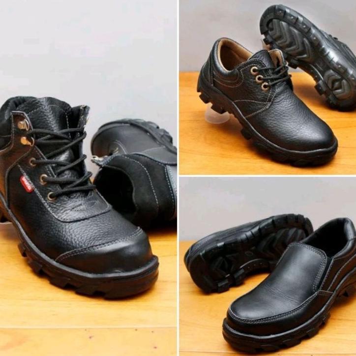 Sepatu Safety Boot Kulit Asli Spbu Pertamina Besi Pengaman