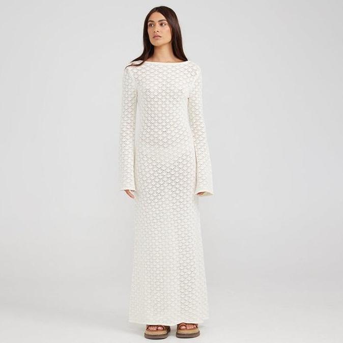 Amara Outer Dress rajut knit white putih luaran pantai cover up baju renang bikini tutupan long panj
