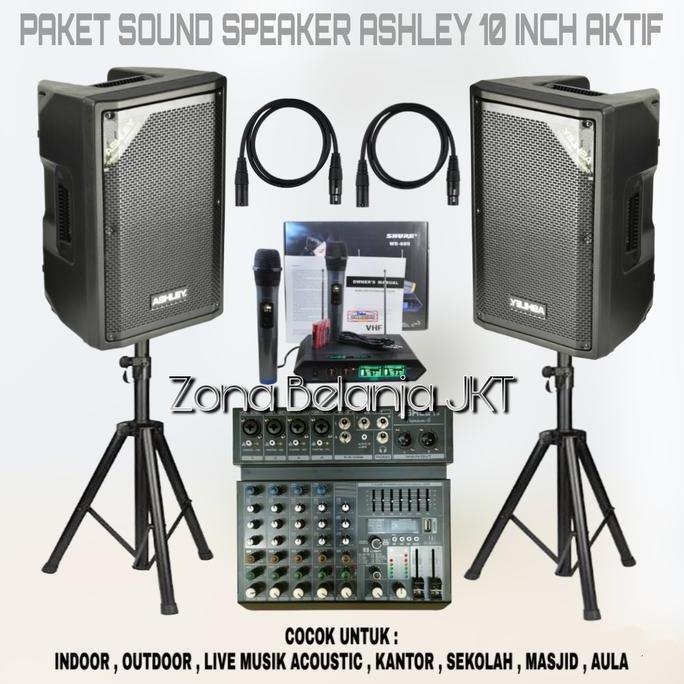 fahmifahstore / PAKET SOUND SYSTEM SPEAKER ASHLEY DB 10A 10 INCH AKTIF MIXER ASHLEY Diskon